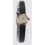 Ladies 9ct cased Omega wristwatch circa 1965, on a later leather strap. Watch working when