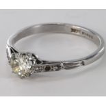 18ct White Gold Diamond set Ring (one small stone missing) central Stone approx 0.50ct weight size R