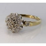 9ct gold diamond multi stone cluster ring, size L, weight 2.5g.