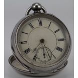 Silver open face pocket watch, hallmarked Birmingham 1891, the white dial with black roman