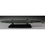 Bronze Age Sword with Handle, C. 1200 - 800 B.C. Ancient Greek. Cast bronze sword. Solid blade