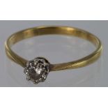 18ct yellow gold diamond solitaire ring, size P, weight 2.1g.