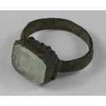 Late Medieval Ring with Intaglio Stone , ca. 1500 AD, oval band with inegral bezel; inserted stone