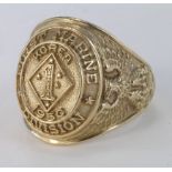 American 10k Military Ring First Marine Division Korea 1950 Guadacanal Cypher size O weight 8.4g