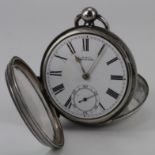 Silver open face pocket watch by Waltham, hallmarked Birmingham 1887, the white dial with black