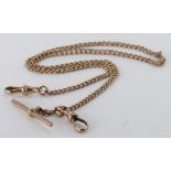 9ct gold hallmarked "T" bar pocket watch chain. Approx length 38cm, weight 11.2g