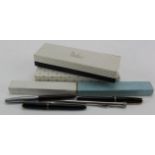 Pens & Pencils. A collection of eight fountain pens & pencils, including two Parker '51', and a