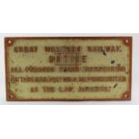 Railway interest. Cast Iron railway sign, circa early 20th century, reads 'Great Western Railway