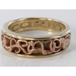 9ct Welsh gold yellow and rose gold ring, size M, weight 5.5g.