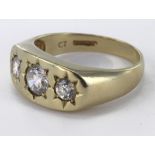 9ct Gold 3 stone CZ Gypsy style Ring size U weight 6.8g