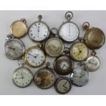 Assortment of fifteen base metal pocket watches, in mixed condition needs sorting