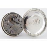 Gents silver cased open face pocket watch by Ball & Co Cleveland. The signed white dial with black