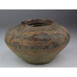 Indus Valley Pottery Bulbous Jar, C. 3300 - 2000 B.C. Harappan Culture Terracotta Bulbous Bodied Jar