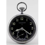 Gens military issue Jaeger LeCoultre open face pocket watch the signed black dial with luminous