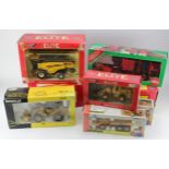 Eight boxed farm and construction models, including Joel Compact, Britains Elite, Siku & Cat