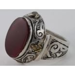 Post Medieval Silver Ring with Red Cabochon in Bezel, post Medieval, c. 19th-20th Century Silver