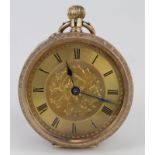 Ladies 9ct gold ladies fob / pocket watch. Import marks for London 1908. The circular floral /