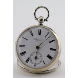 Silver open face pocket watch by J.W Benson, hallmarked London 1872, the signed white dial with