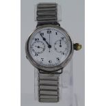 Gents silver cased Chronograph wristwatch. Import marks for Edinburgh 1927. The white dial with