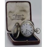 Gents Silver half hunter pocket watch by "Benson". Hallmarked London 1937. Working when catalogued.