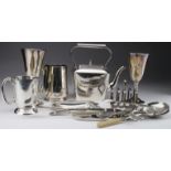 Box of silver plate includes two Goblets, a Tankard, and an unusual Kettle etc.