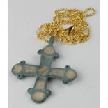 Viking Enamelled Cross Pedant, ca. 1200 AD, cast cruciform pendant with numeroud sections applied
