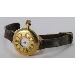 Ladies 18ct gold cased half hunter fob watch later converted to a wristwatch, the white signed