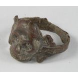 Post Medieval Memento Mori Skull Ring, ca. 1800 AD, round band with skull-shaped bezel; memento mori