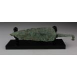 Large Bronze Age Spear with Ribbed Section, C. 1200 - 800 B.C. Ancient Greek Cast bronze "rat-
