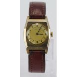 Gents "Shield" 9ct cased wristwatch circa 1935 on an old leather strap. Watch working when