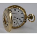 18ct gold half hunter, hallmarked London 1902, the movement by Joseph Sewill, 61 South Castle St,