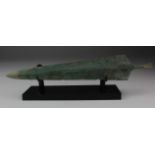 Bronze Age Dagger with Ribbed Section, C. 1200 - 800 B.C. Ancient Greek. Cast bronze dagger with