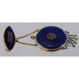 Ladies Pendant Fob Watch highlighted by guilloche blue enamels with small old cut diamond chips,