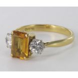 18ct Gold Citrine and Diamond Ring approx 0.40ct weight size L weight 2.5g