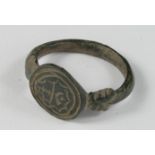 Crusaders Seal Ring with Moon Crescent, ca. 1300 AD, oval shaped band with round integral bezel;