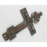 Post Medieval Russian Enamelled Cross, ca. 1800 AD flat section cross depicting crucified Jesus