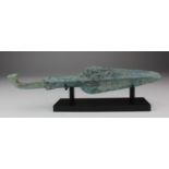 Large Bronze Age Spear with Ribbed Section, C. 1200 - 800 B.C. Ancient Greek; Cast bronze "rat-