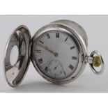 Gents Silver half hunter pocket watch. Import marks for London 1918. Working when catalogued