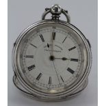 Silver open face chronograph pocket watch, hallmarked Chester 1901, the dial with Roman numerals,