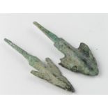 Pair of Bronze Age Arrow Heads, ca. 1000 B.C. Ancient Greek. Cast bronze with central rib and