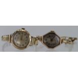 Two ladies 9ct gold cased mechanical wrist watches on expanding straps, both working when