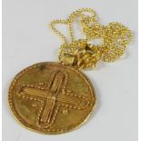 Crusaders Gold Medalion with Cross, ca. 1300 AD, flat section dicoid pendant; cross depicted in