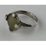 Viking Period Silver Ring with white Stone , ca. 800 - 1000 AD, round shaped band with apllied bezel