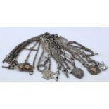 Ten silver Albert chains includes one Albertina plus seven silver fobs – all silver marked apart