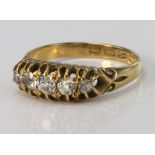 18ct yellow gold diamond five stone ring, size S, weight 4.2g.