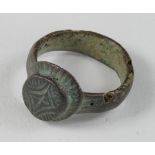 Large Crusaders ring with Star of Bethlehem , ca. 1200 AD, oval band with applied large bezel