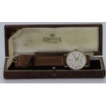 In its original box, gents "Smiths" 9ct cased wristwatch circa 1958, engraved on the back of the