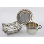 French silver 1st grade (.950) cup and saucer and a silver dish (missing handle) hallmarked