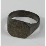 Late Roman Christian Ring, ca. 400 AD. Late Roman ring. Cross Pattern incised on bezel and