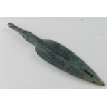 Bronze Age Spearhead , C. 1200 - 800 B.C. cast bronze rib-bladed spearhead with integral tang.